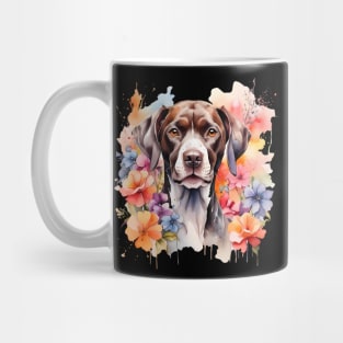 A pointer dog decorated with beautiful watercolor flowers Mug